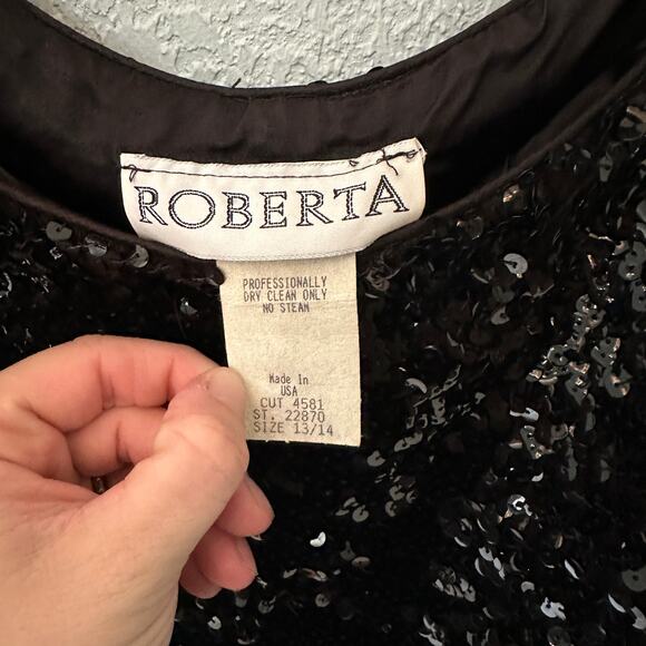 VINTAGE ROBERTA Women's Sequin Camisole Top Black Size XL Thin Strap Party - Picture 3 of 7